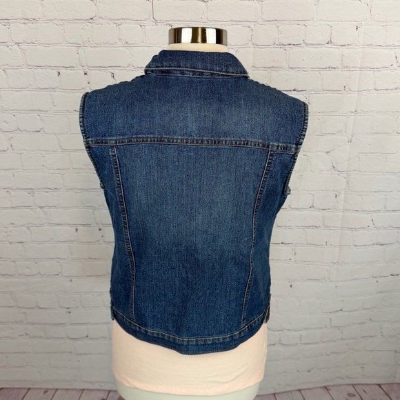 Ruff Hewn Blue Denim Vest with White Floral Accents - Picture 3 of 10